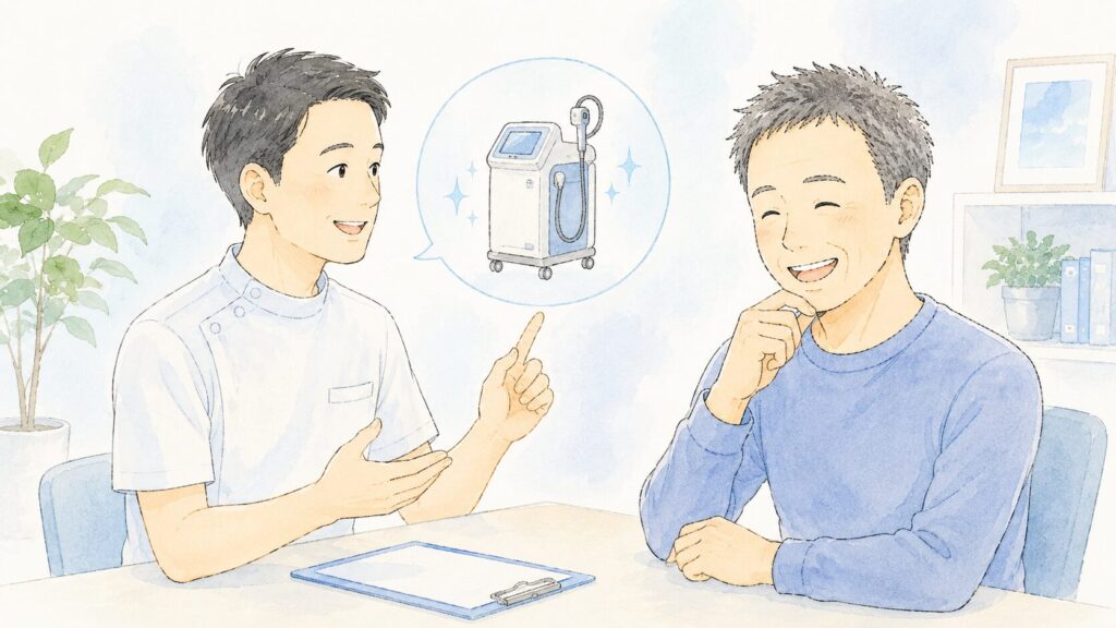 VIO脱毛の脱毛機器を確認するイメージイラスト